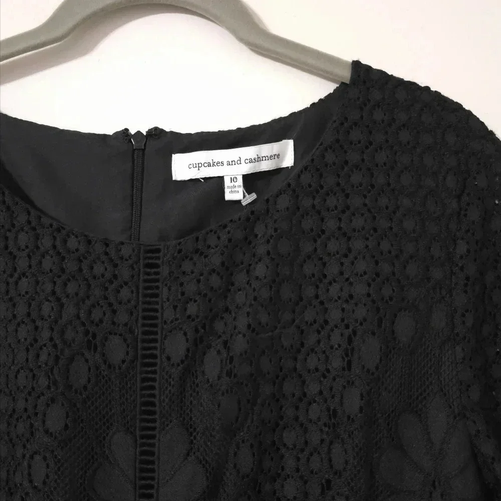 CUPCAKES & CASHMERE Nwt Makenna Black All-Over Lace Dress, Scalloped Hem, 10 - Picture 6 of 16